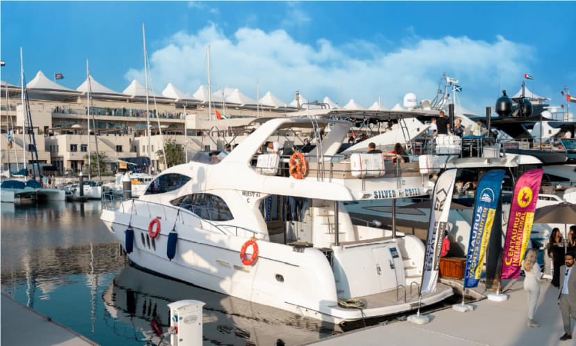 Centaurus Charter luxury yacht docked and prepared for exclusive F1 viewing experience in Dubai