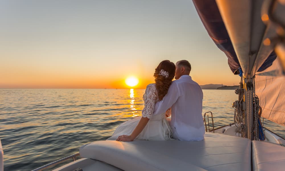 Luxury yacht party celebration in Dubai enjoying sunset views
