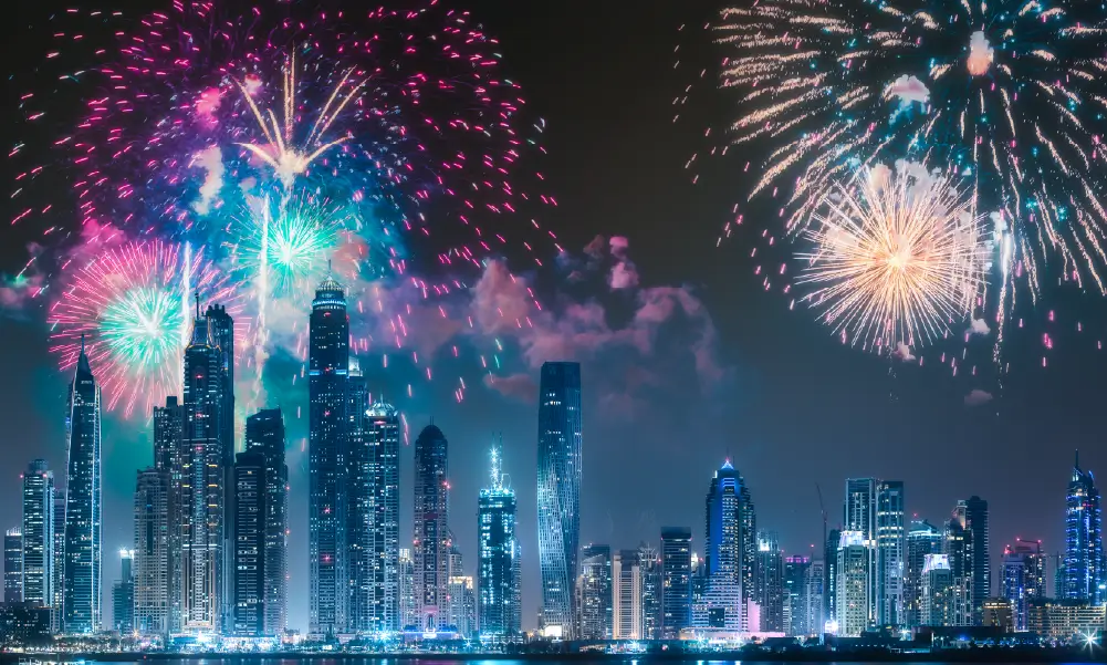 Luxury yacht cruising in Dubai Marina during winter