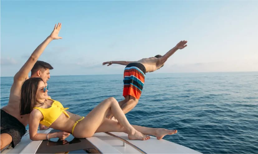 Group of friends enjoying a summer yacht rental in Dubai with Centaurus Charter