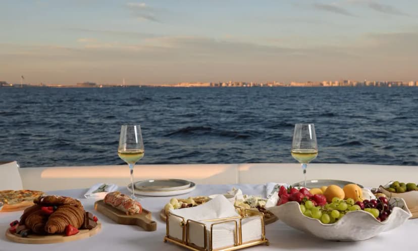 Gourmet catering service on a luxury yacht charter Dubai