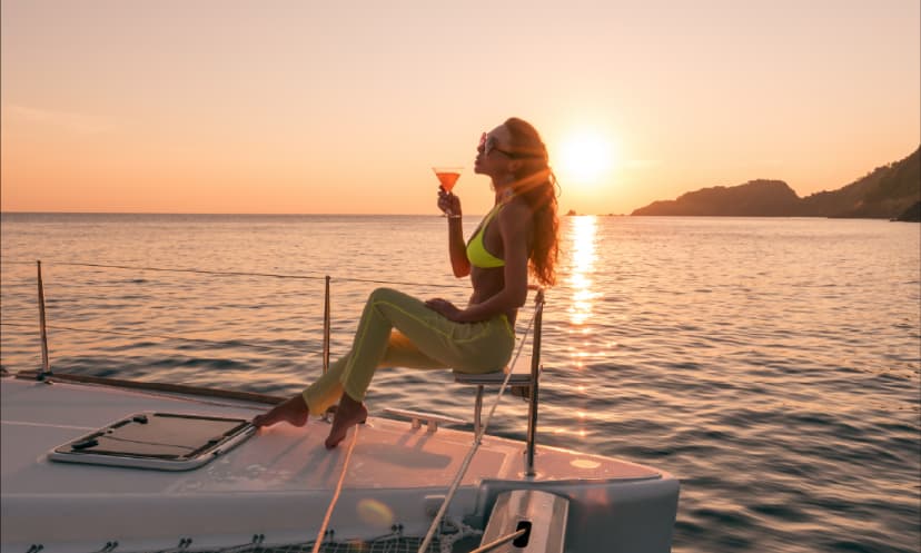 Luxury yacht cruising in Dubai at sunset