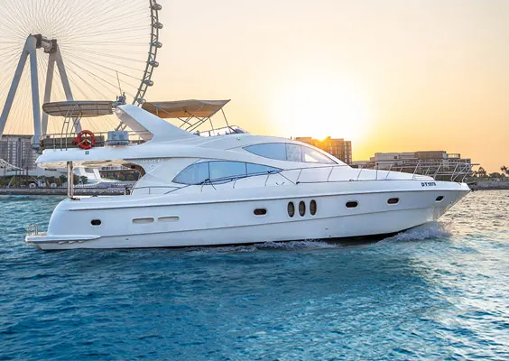 boat cruising near Ain Dubai during sunset